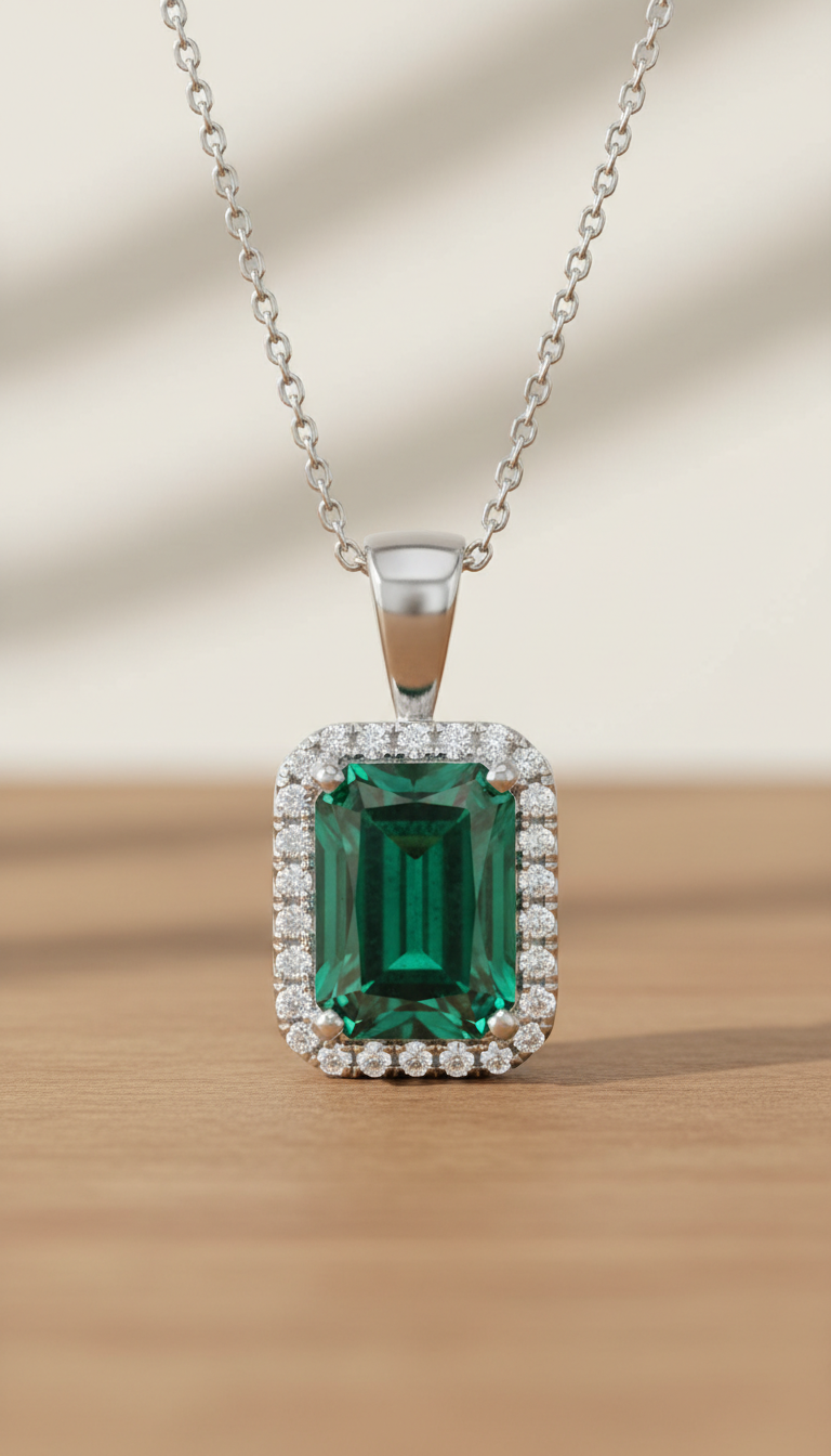 Collier pendentif émeraude platine