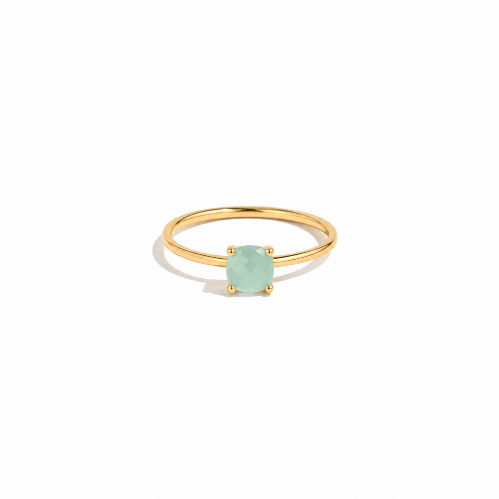Bague Brume  Minérale Calcédoine Dorure Or 18K