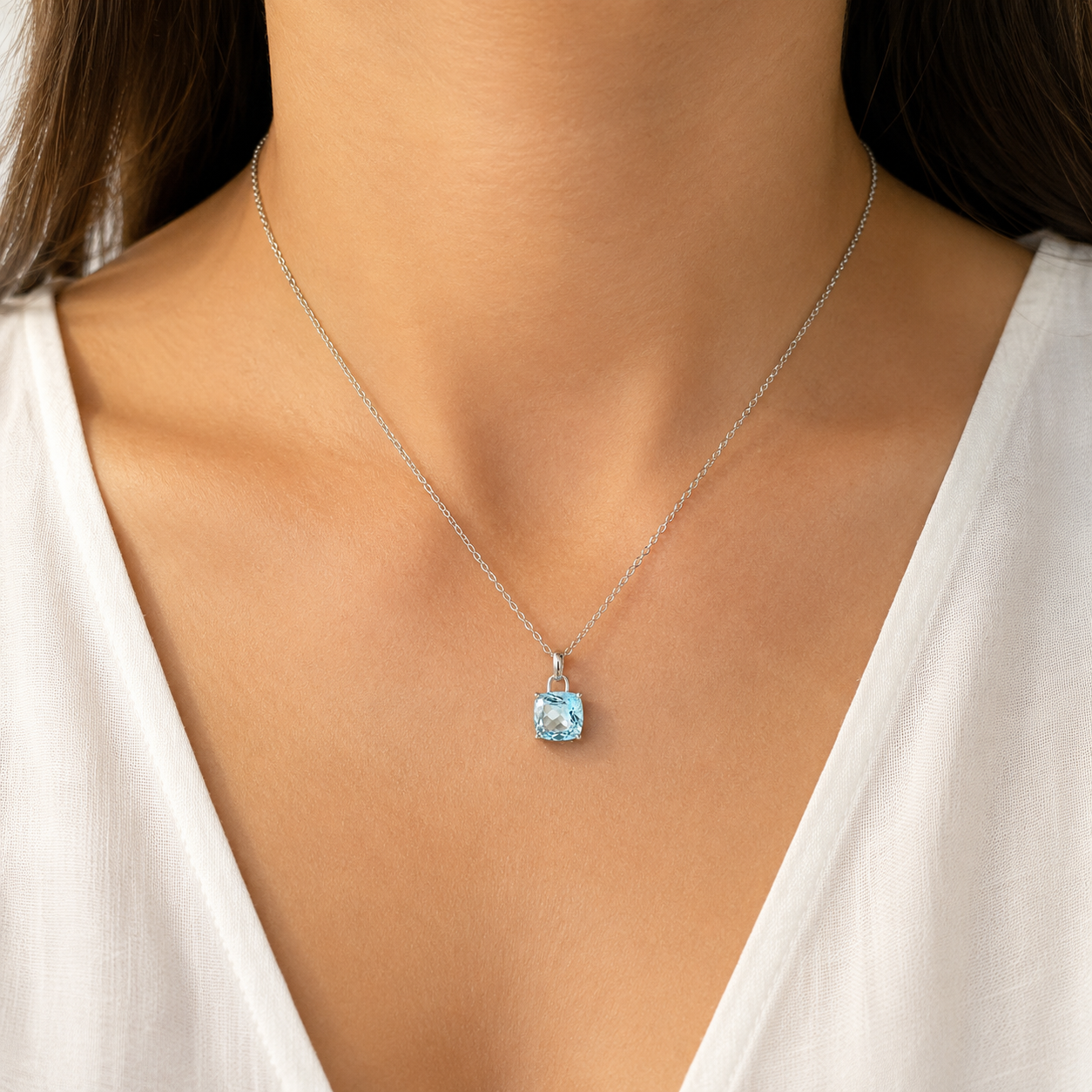 Collier Zirconia Aigue-Marine Argent 925