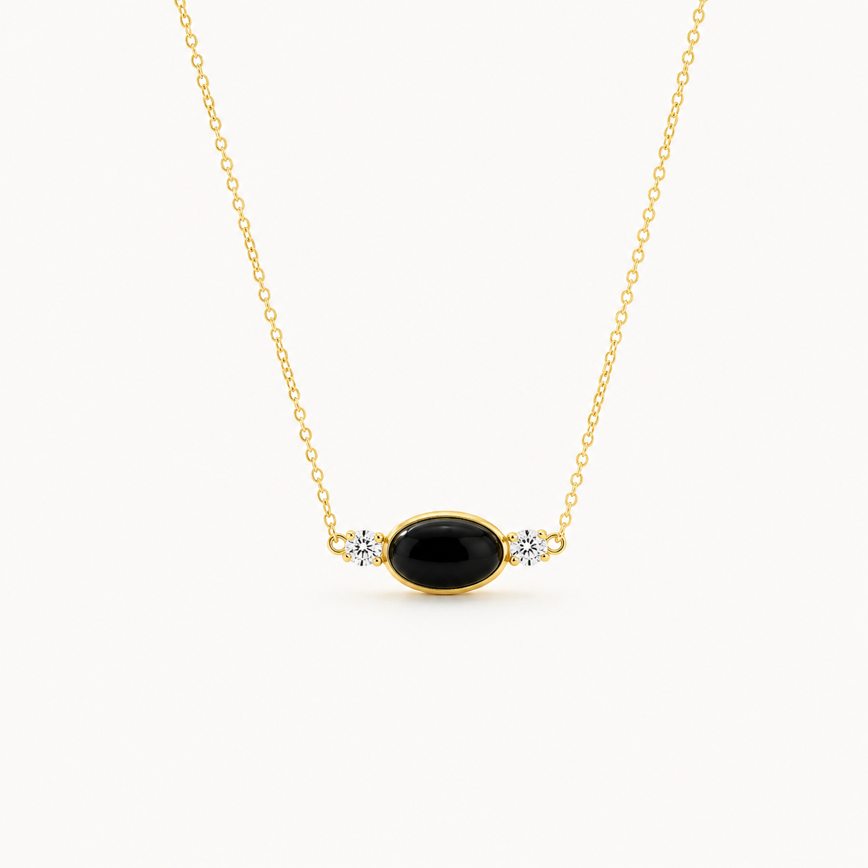 Collier Onyx Noir & Zircons Dorure Or 18k Argent 925