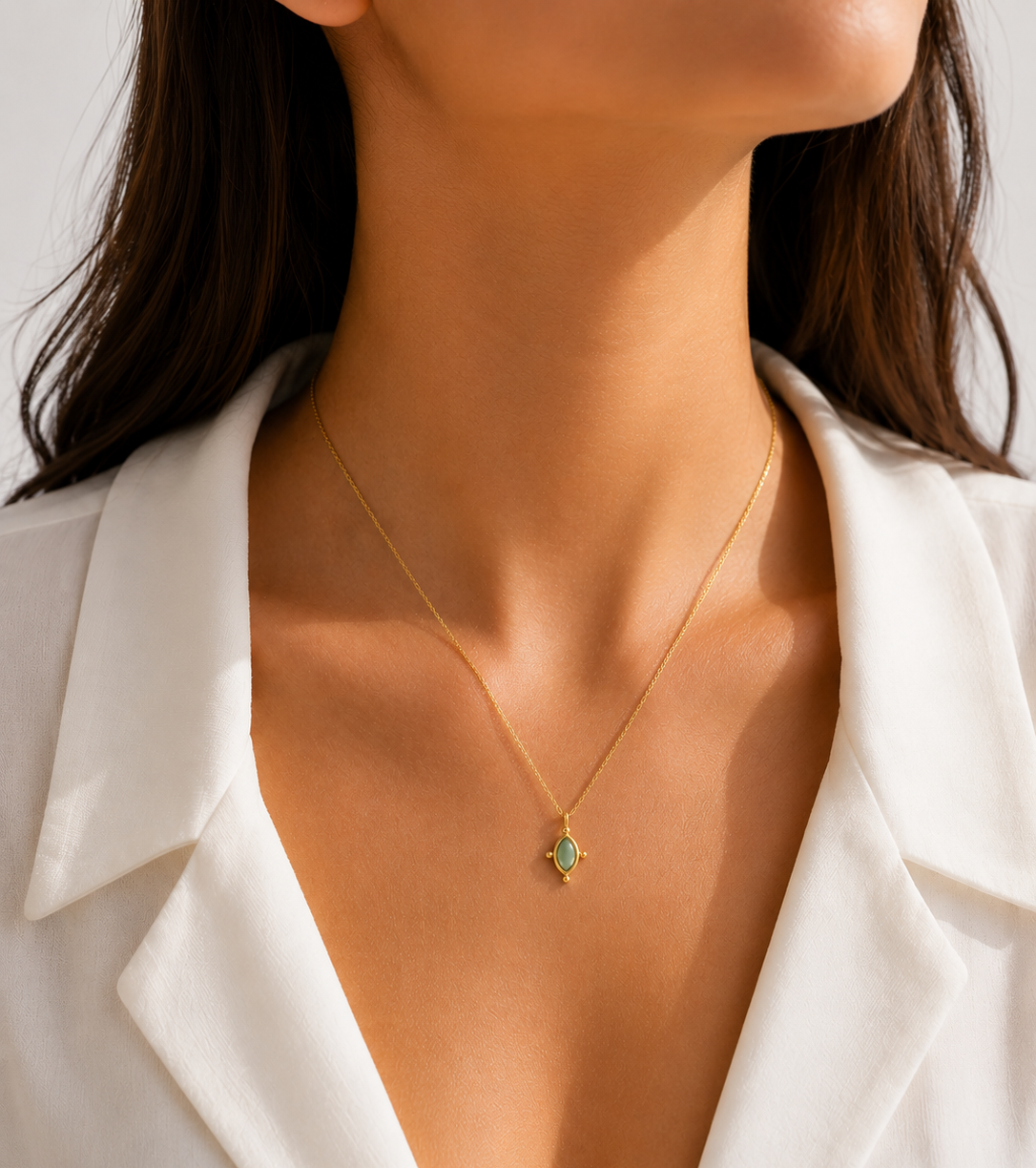 Collier Marquise Calcédoine  Dorure Or 18k  Argent 925