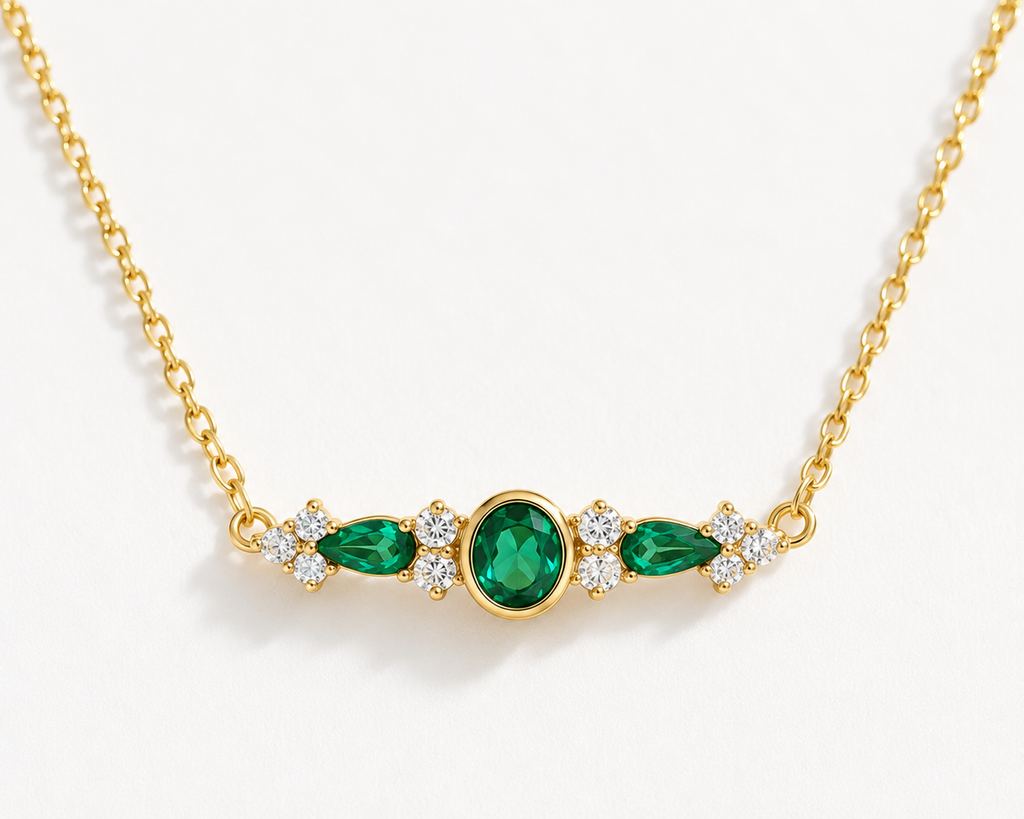 Collier Zirconias Émeraude  Dorure Or 18k  Argent 925