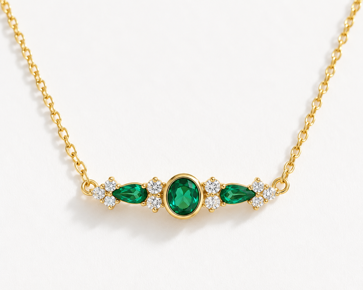 Collier Zirconias Émeraude  Dorure Or 18k  Argent 925