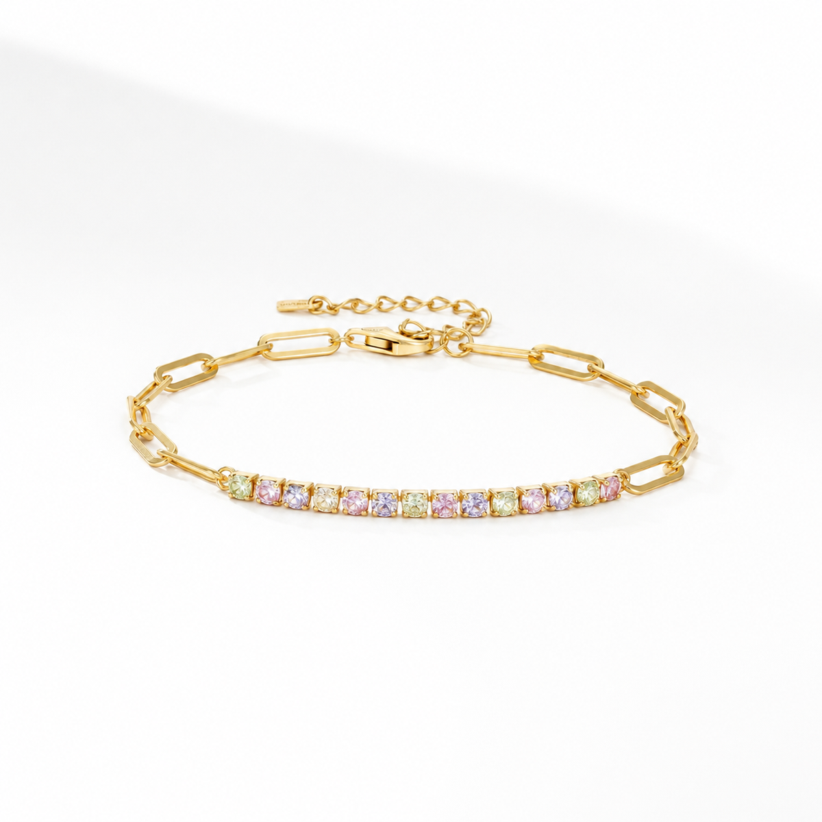 Bracelet  Maillon Tennis Zircone Multicolore Plaqué Or 18K Argent 925
