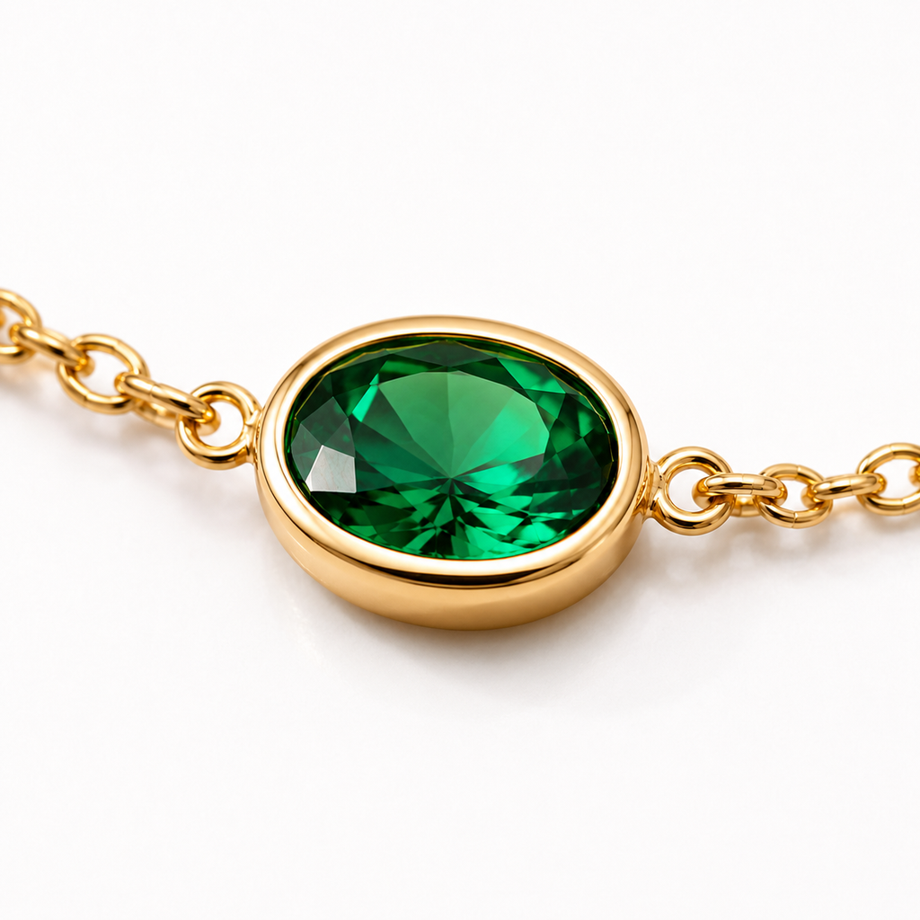 Bracelet Émeraude Dorée Plaqué Or Zircons Argent 925