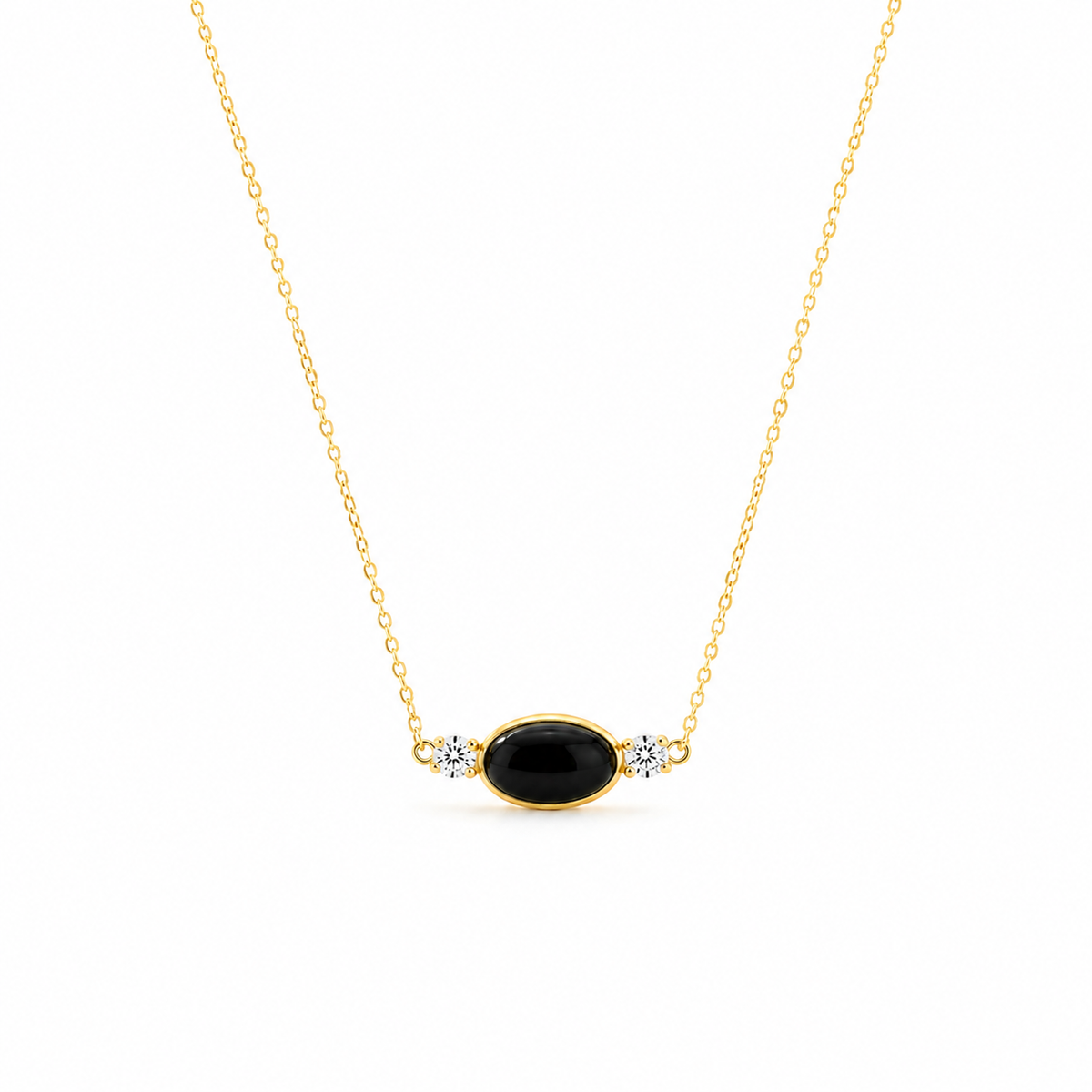 Collier Onyx Noir & Zircons Dorure Or 18k Argent 925