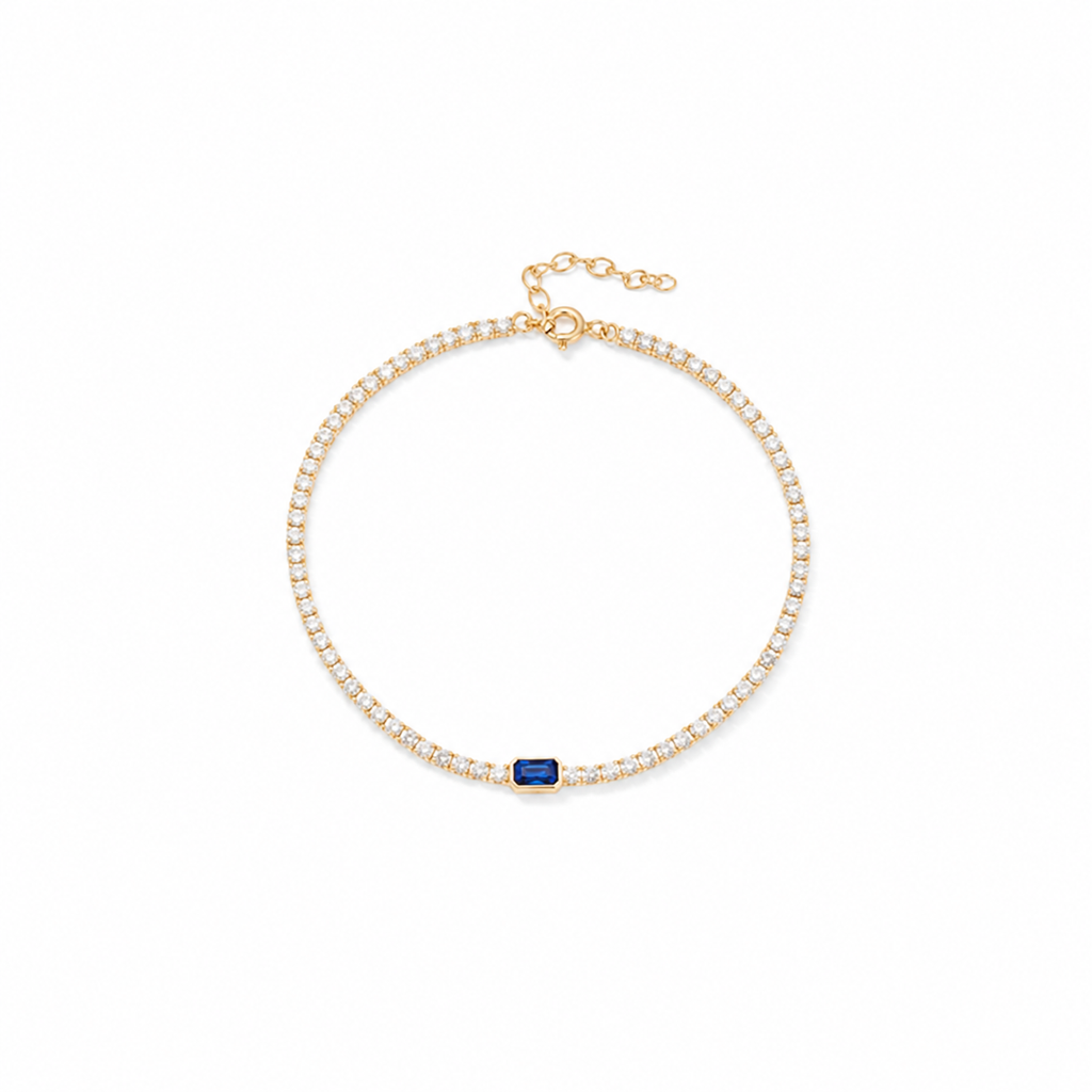 Bracelet Tennis Émeraude Saphir Zircones Plaqué Or 18K Argent 925