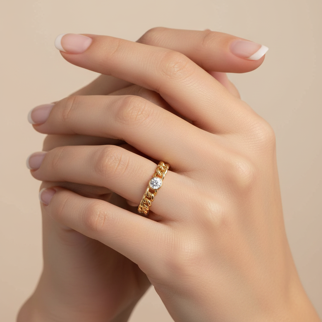 Anneau Maillon Zircone — Doré Or 18K