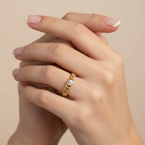 Anneau Maillon Zircone — Doré Or 18K