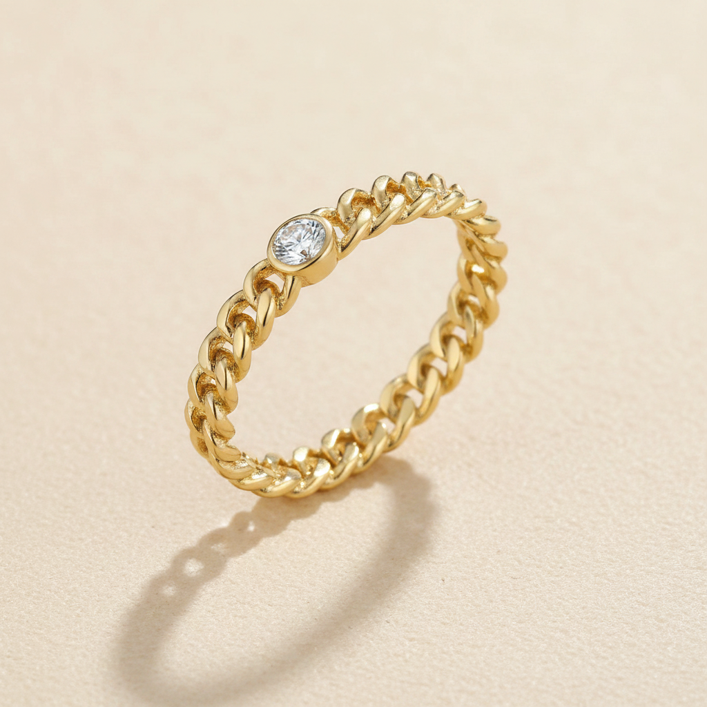 Anneau Maillon Zircone — Doré Or 18K