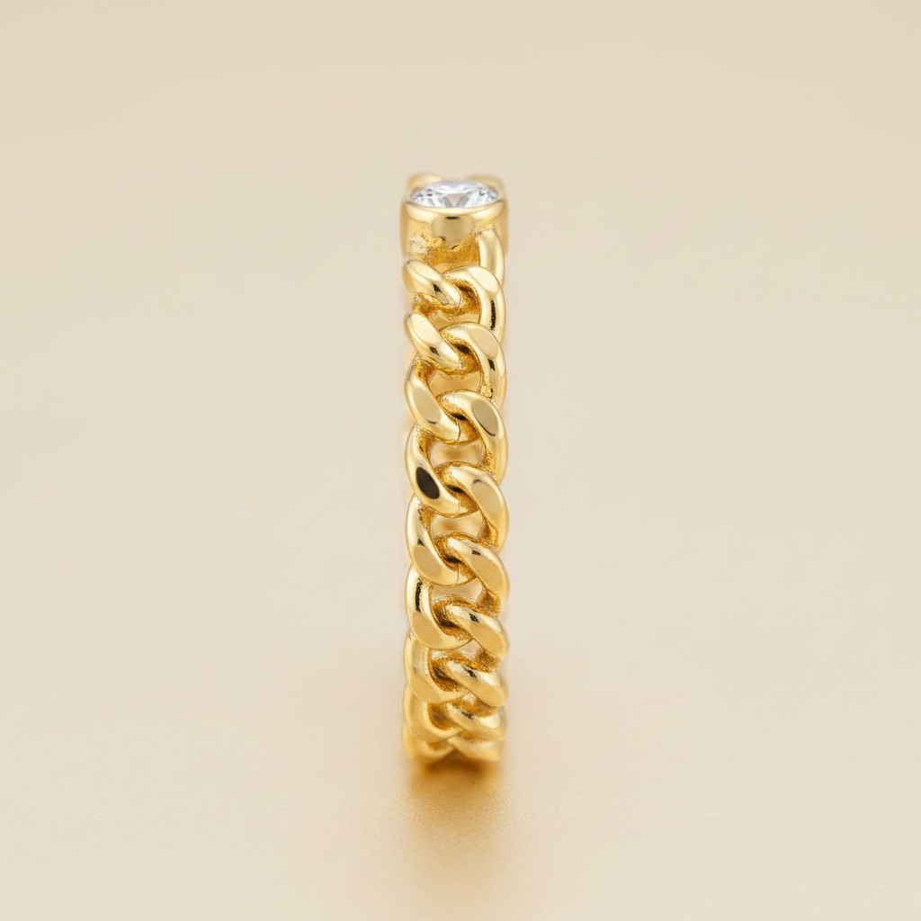 Anneau Maillon Zircone — Doré Or 18K