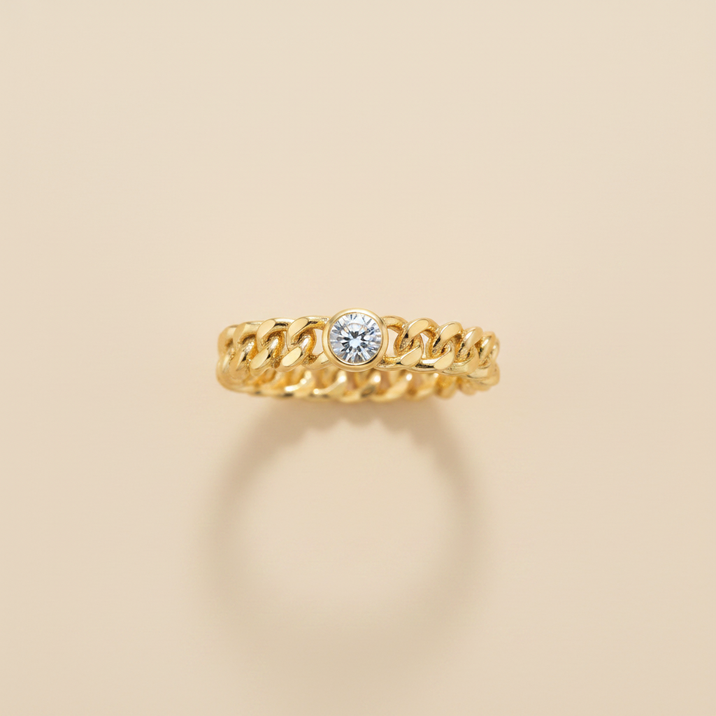 Anneau Maillon Zircone — Doré Or 18K