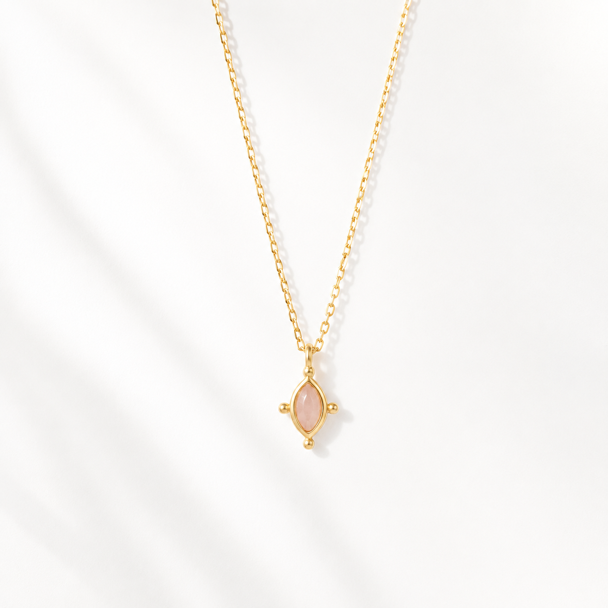 Collier Marquise Quartz Rose  Dorure Or 18k Argent 925