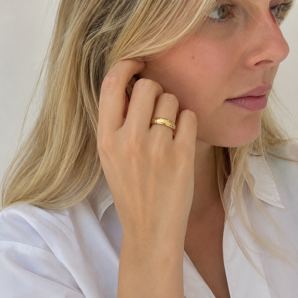 Bague Soleil Doré  Argent 925 Plaqué Or 18 Carats & Zircons