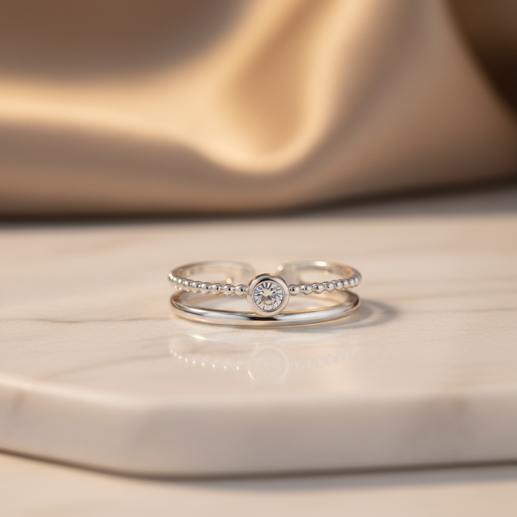 Bague double anneau zircon - marbre luxe