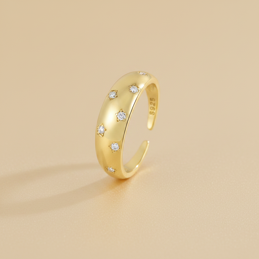 Bague Impériale  Argent Sterling 925 – Plaqué Or 18 - Carats Sertie de Zircons Étincelants – Ajustable