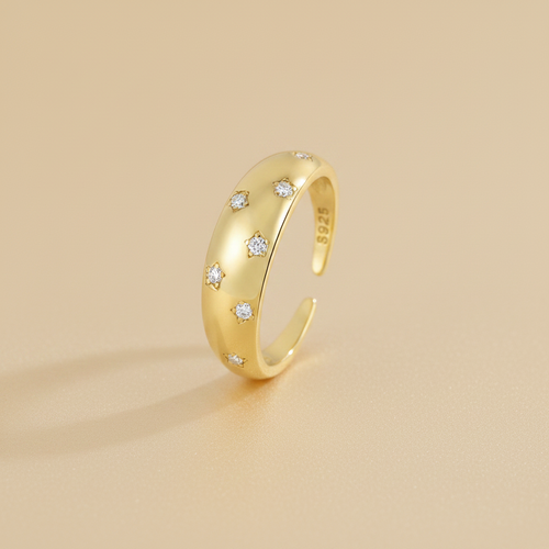 Bague Impériale  Argent Sterling 925 – Plaqué Or 18 - Carats Sertie de Zircons Étincelants – Ajustable