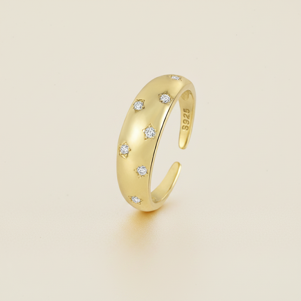 Bague Impériale  Argent Sterling 925 – Plaqué Or 18 - Carats Sertie de Zircons Étincelants – Ajustable