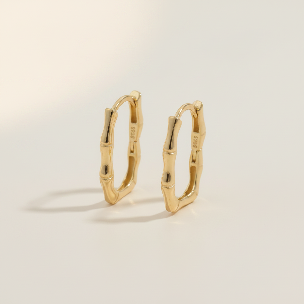 Boucles Bambou Or fond ivoire luxe