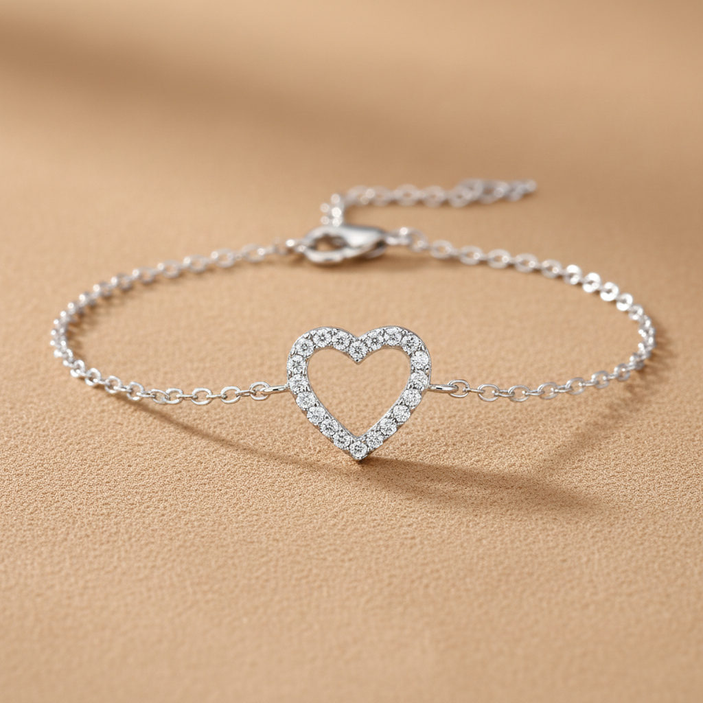 Bracelet Cœur Argent 925 - Fond Marron