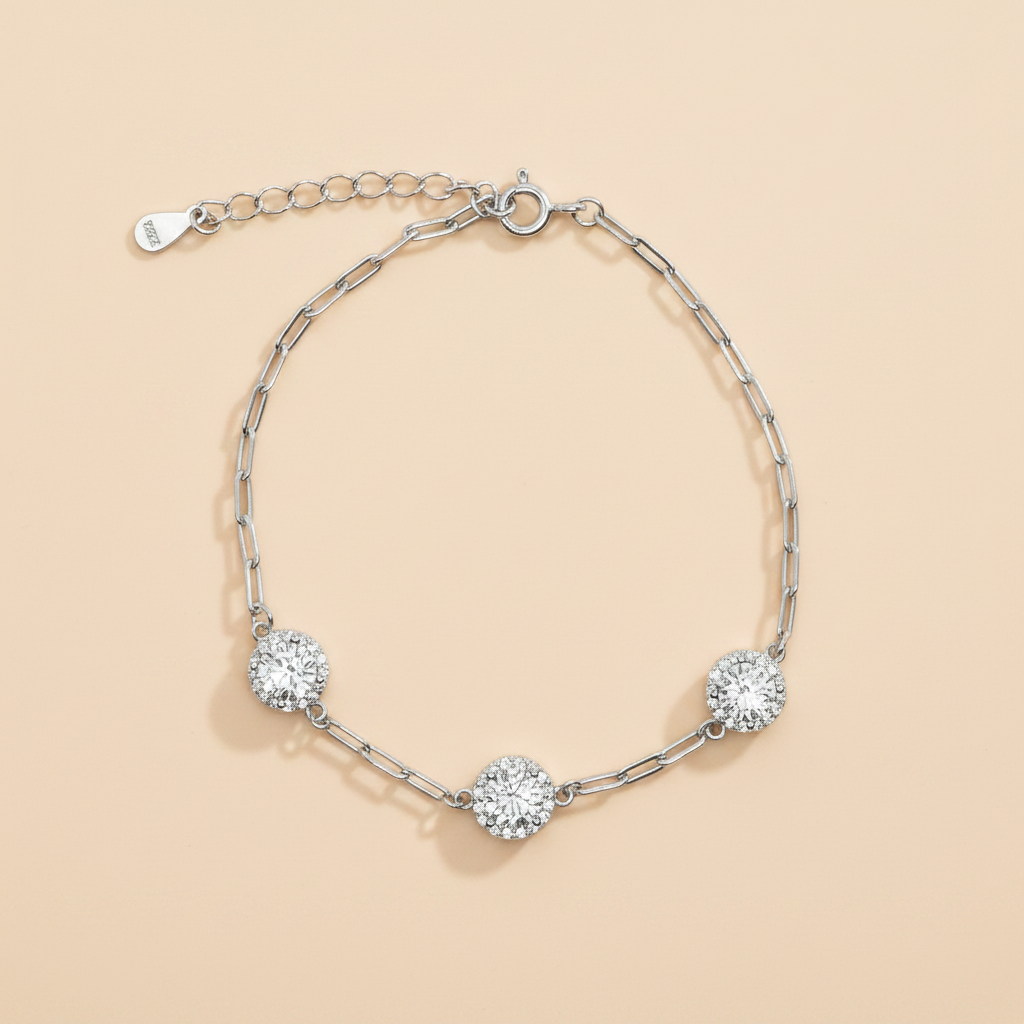 Bracelet halo zircon fond beige