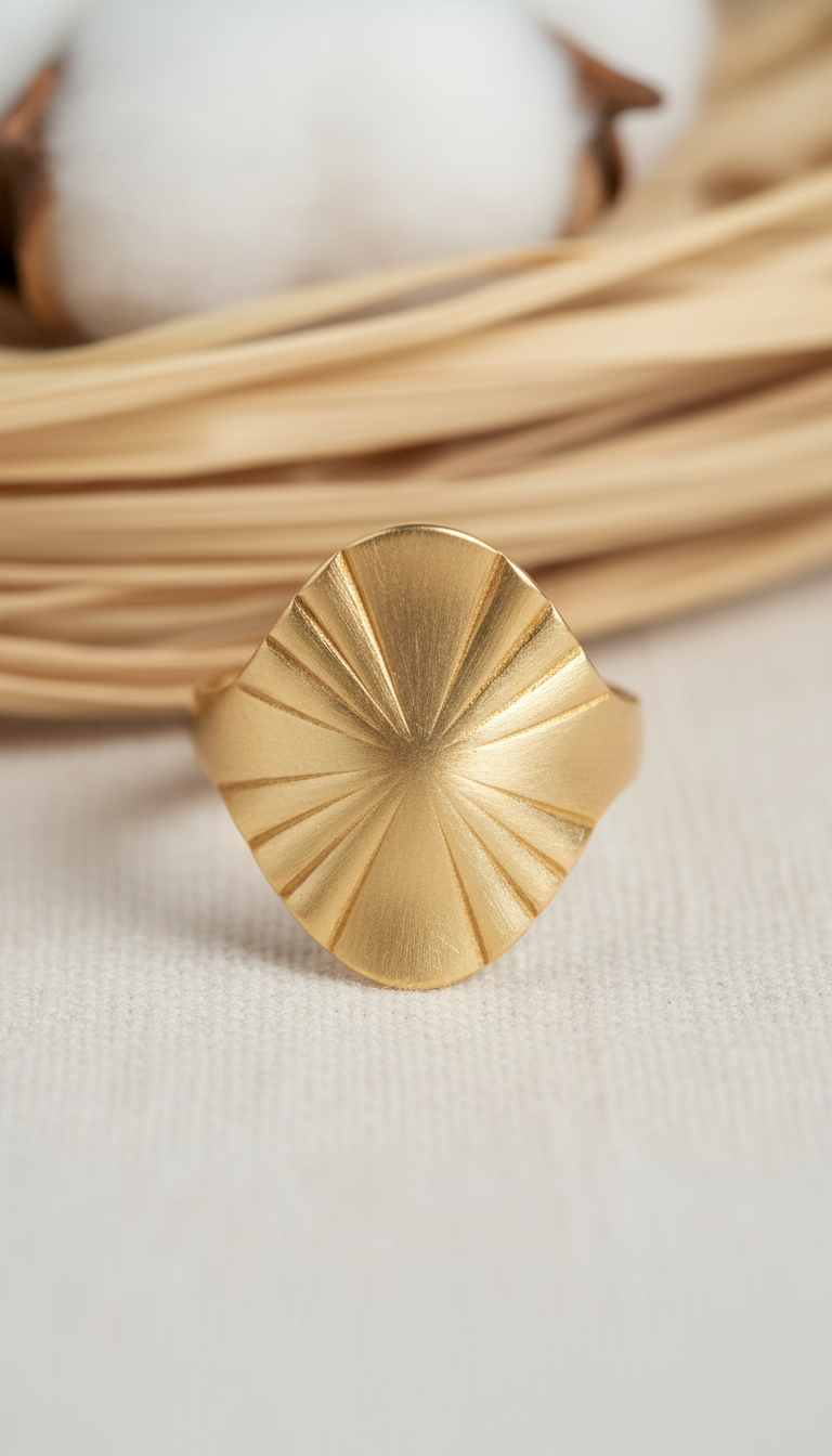 Bague or motif rayons de soleil