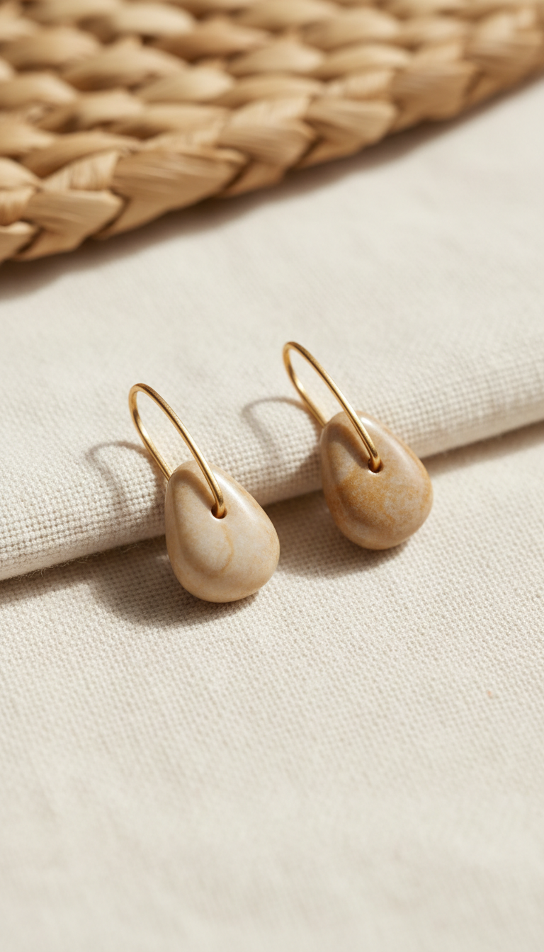 Boucles pendantes minimalistes pierre naturelle