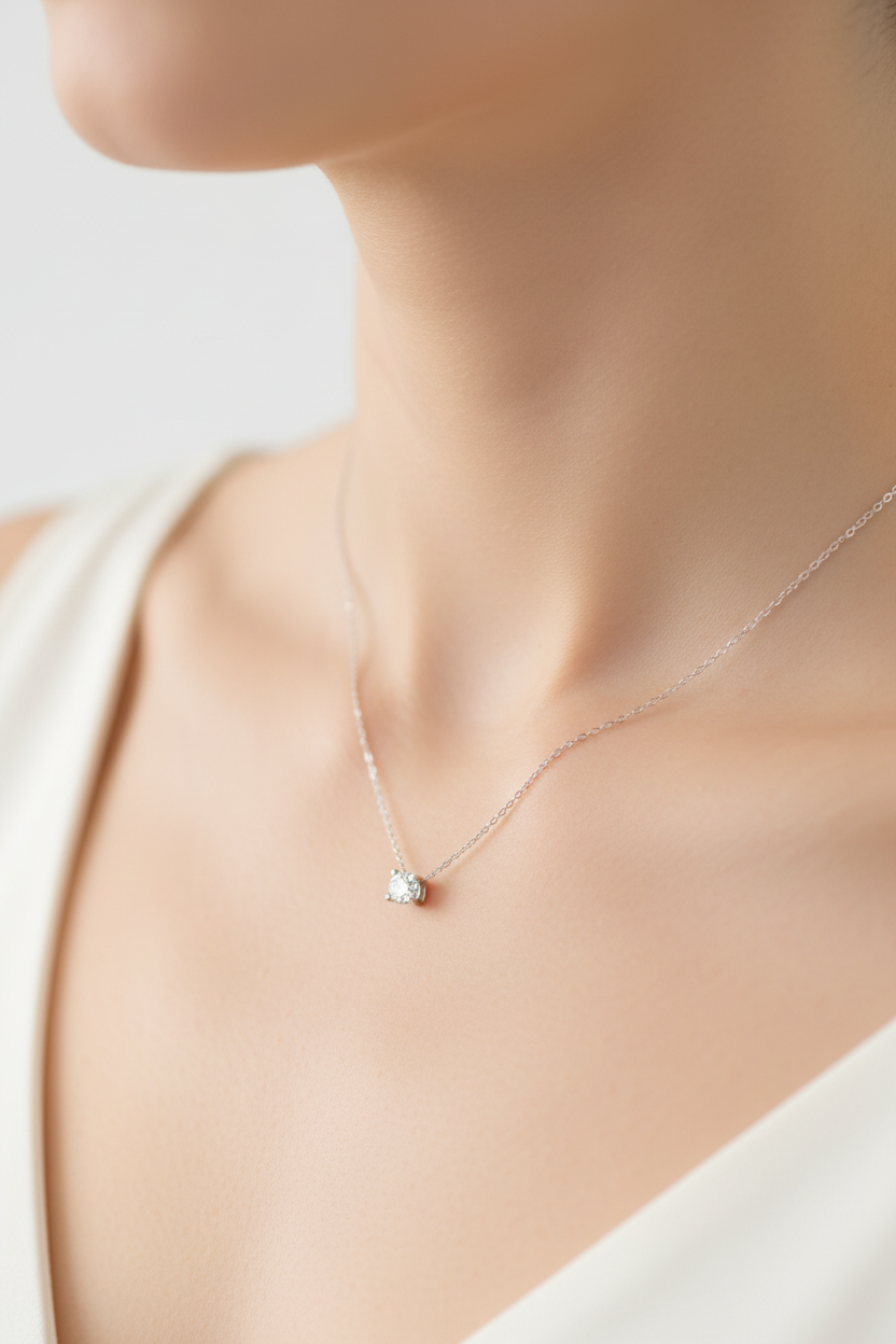 Collier argent diamant porté