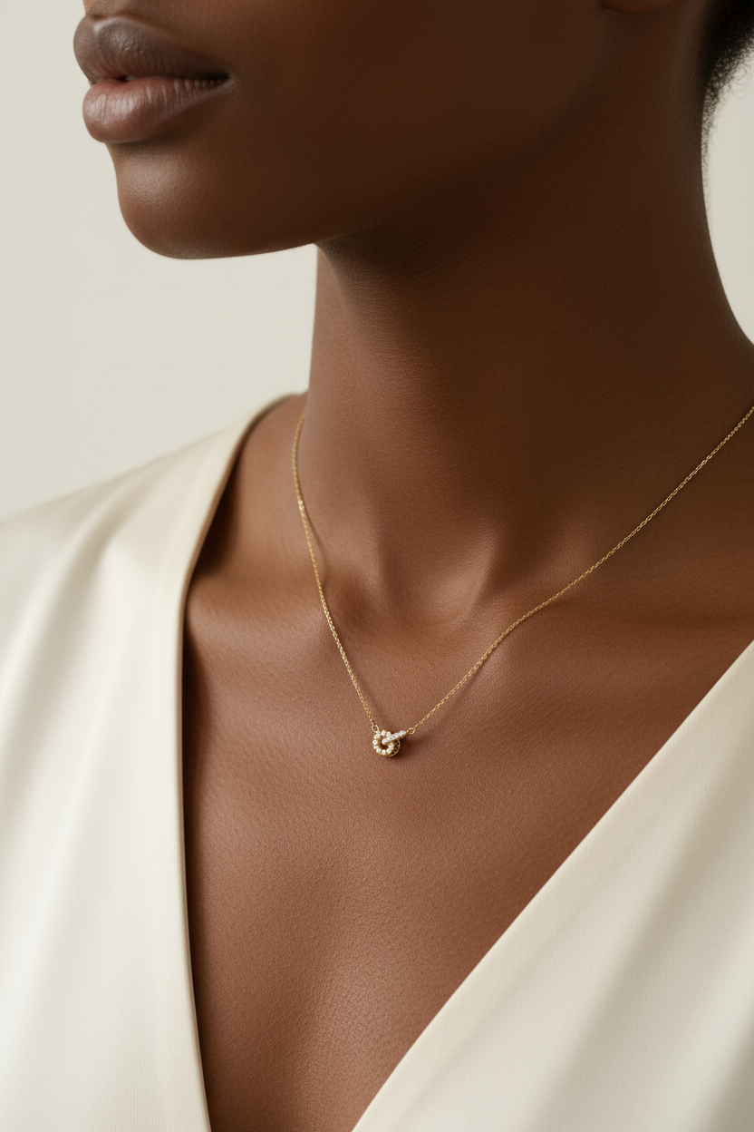 Collier cercle zircon or porté autre femme