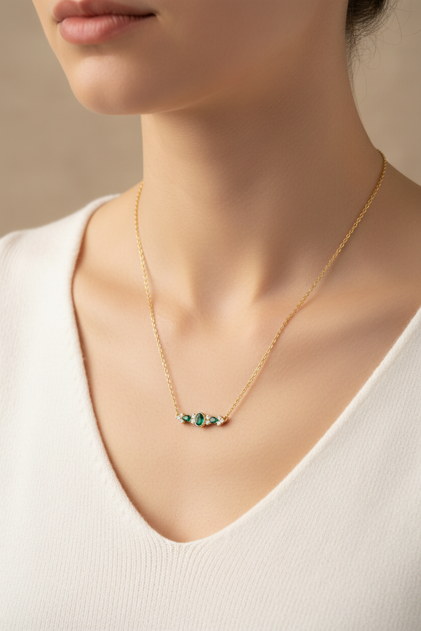 Collier émeraude porté