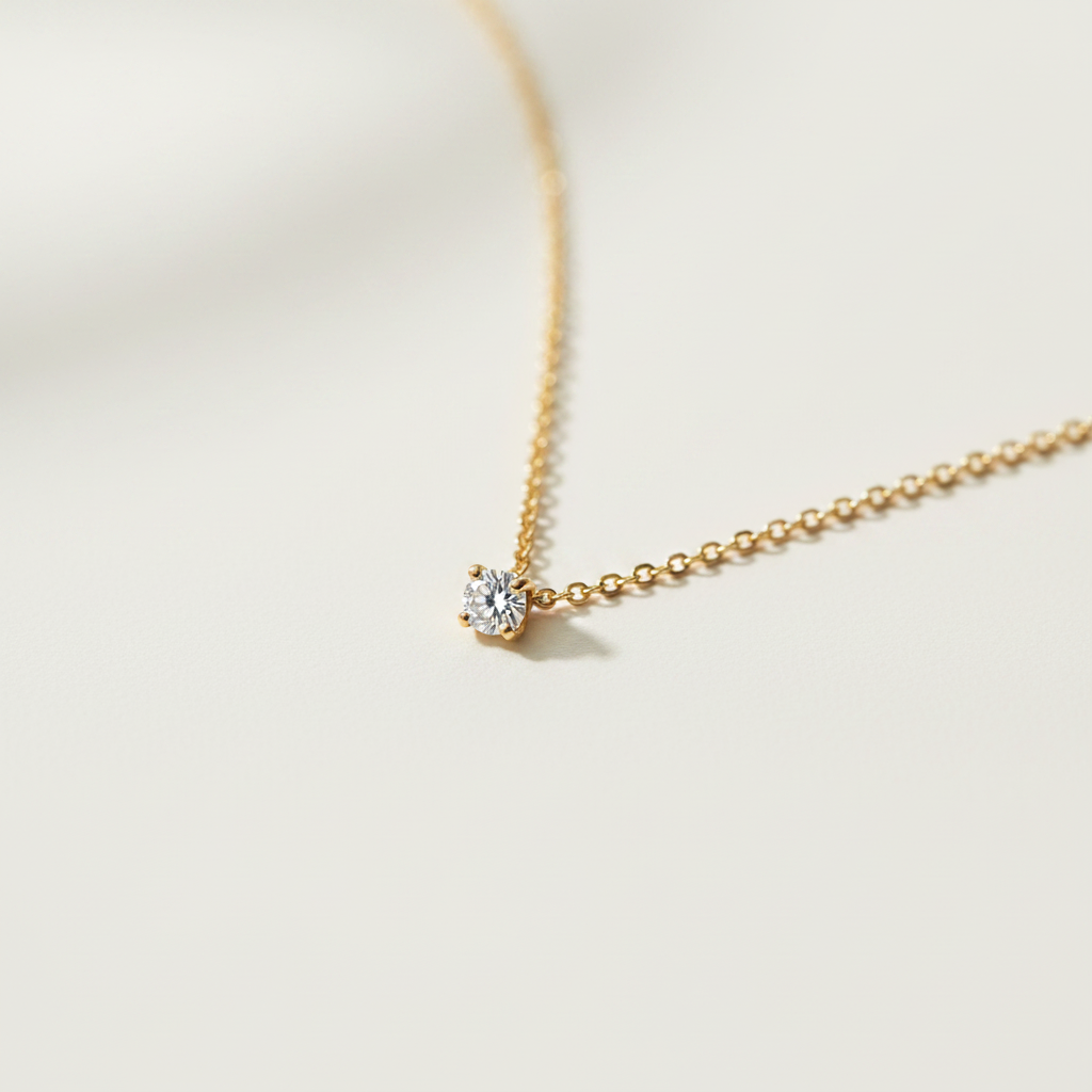 Collier Pendentif Minimaliste en Argent Sterling 925 – Zircon Rond Solitaire – Bijou Élégant Style Coréen