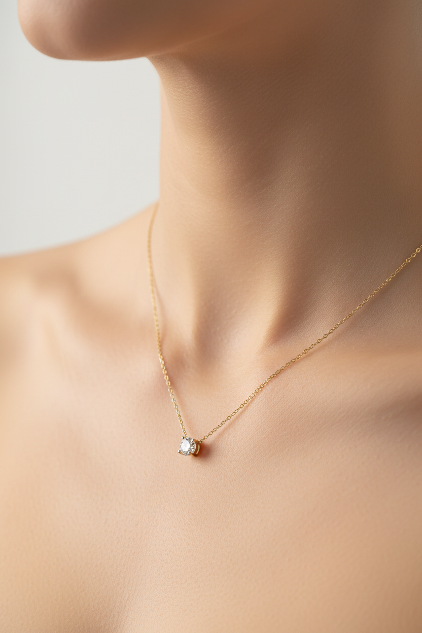 Collier or diamant porté