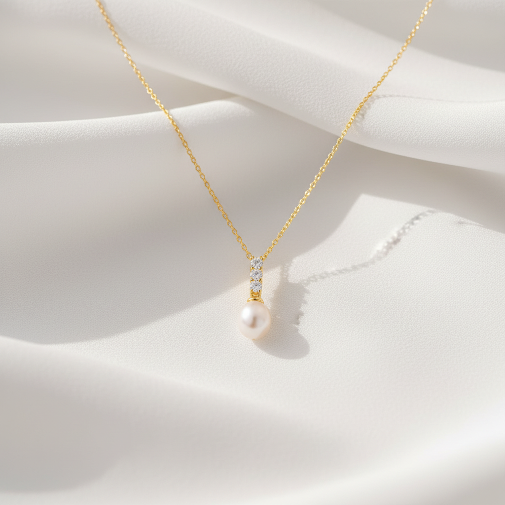 Collier Perle - Fond tissu blanc naturel