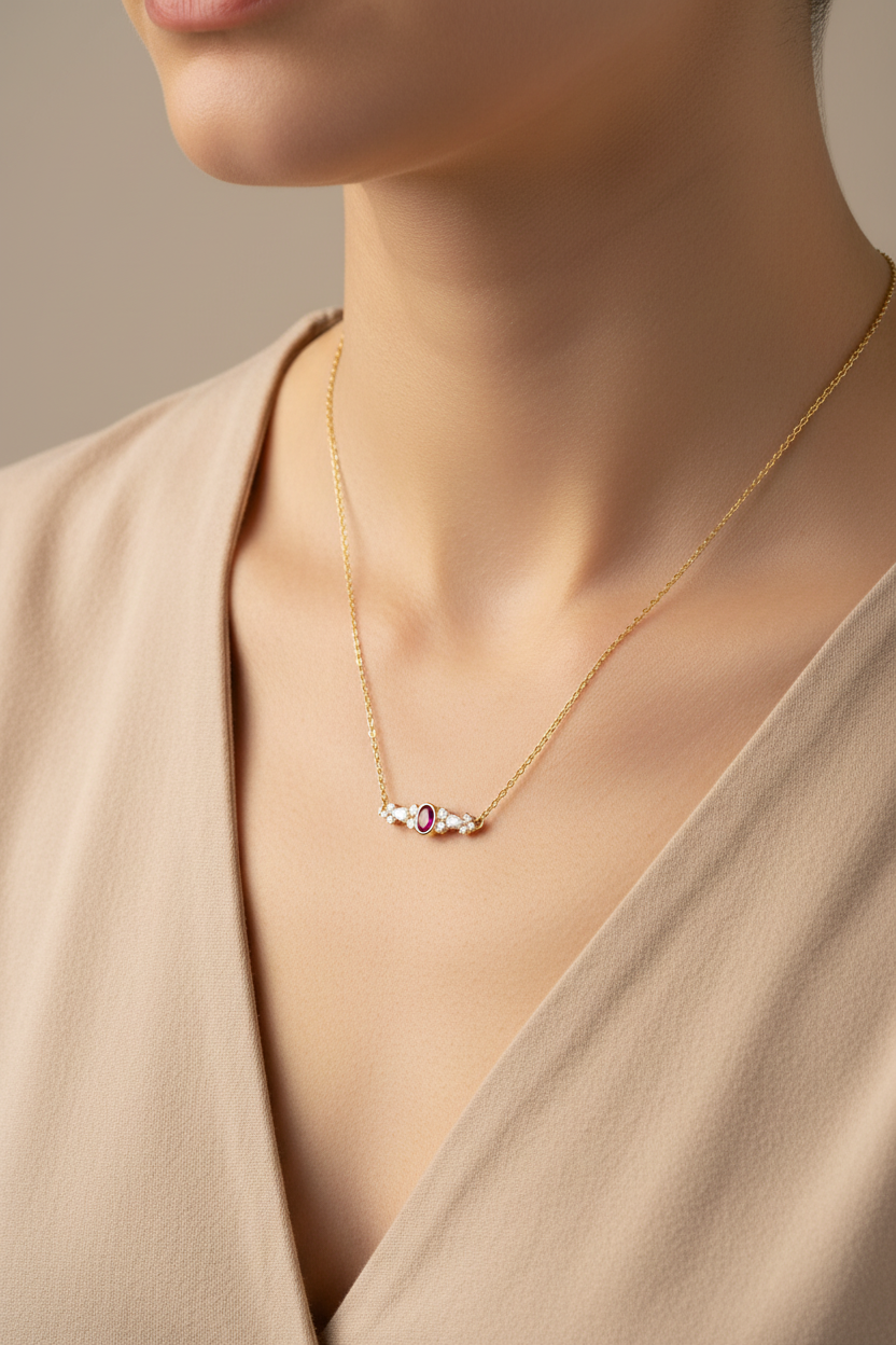Collier rubis porté