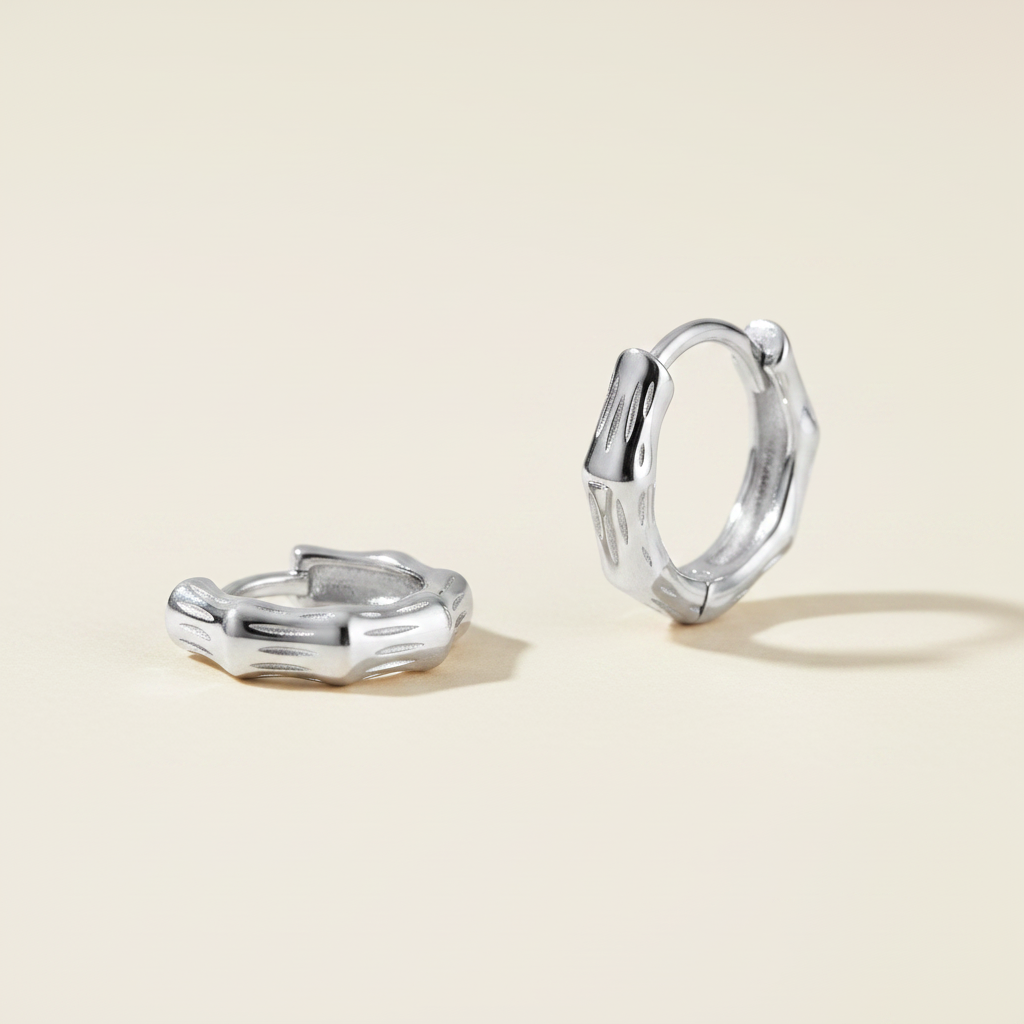 Créoles Bambou | Argent Rhodié — Argent 925