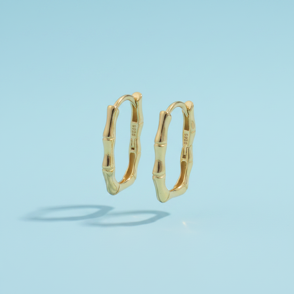 Boucles d'Oreilles Élysée Inspirées du Bambou – Argent Sterling 925 Plaqué Or 22 Carats