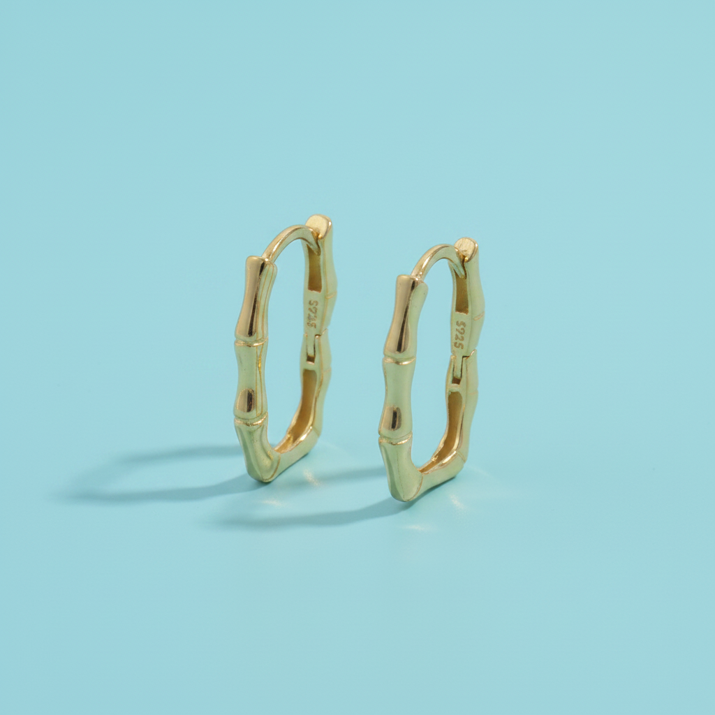 Boucles d'Oreilles Élysée Inspirées du Bambou – Argent Sterling 925 Plaqué Or 22 Carats