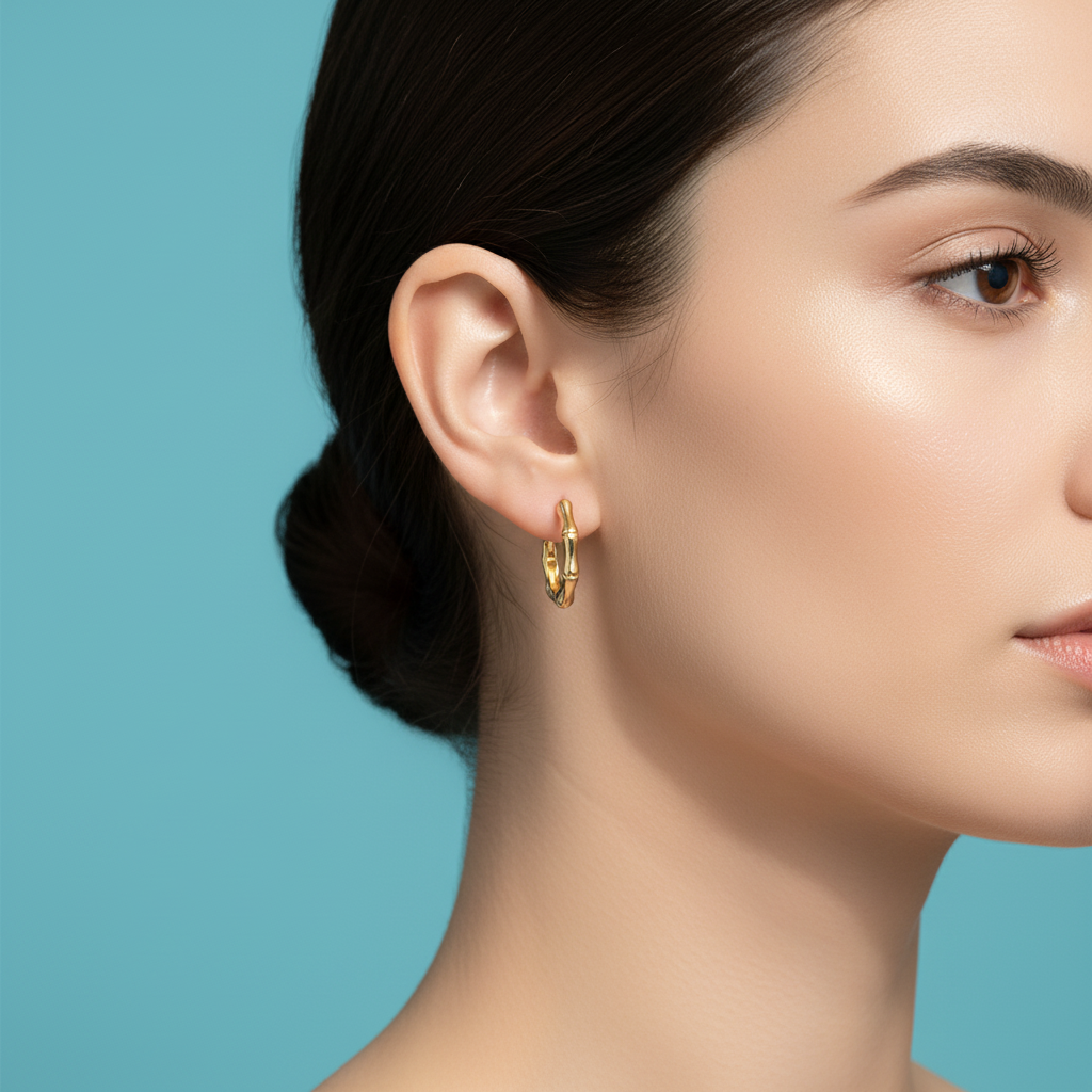 Boucles d'Oreilles Élysée Inspirées du Bambou – Argent Sterling 925 Plaqué Or 22 Carats