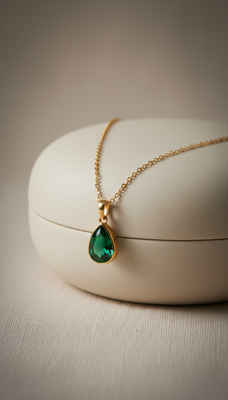 Collier pendentif émeraude goutte minimaliste