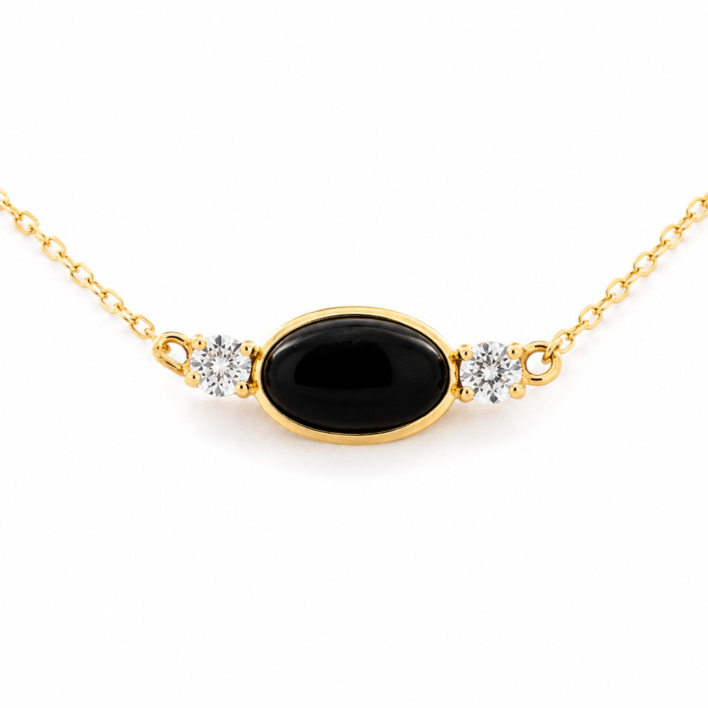 Collier Onyx Noir & Zircons Dorure Or 18k Argent 925