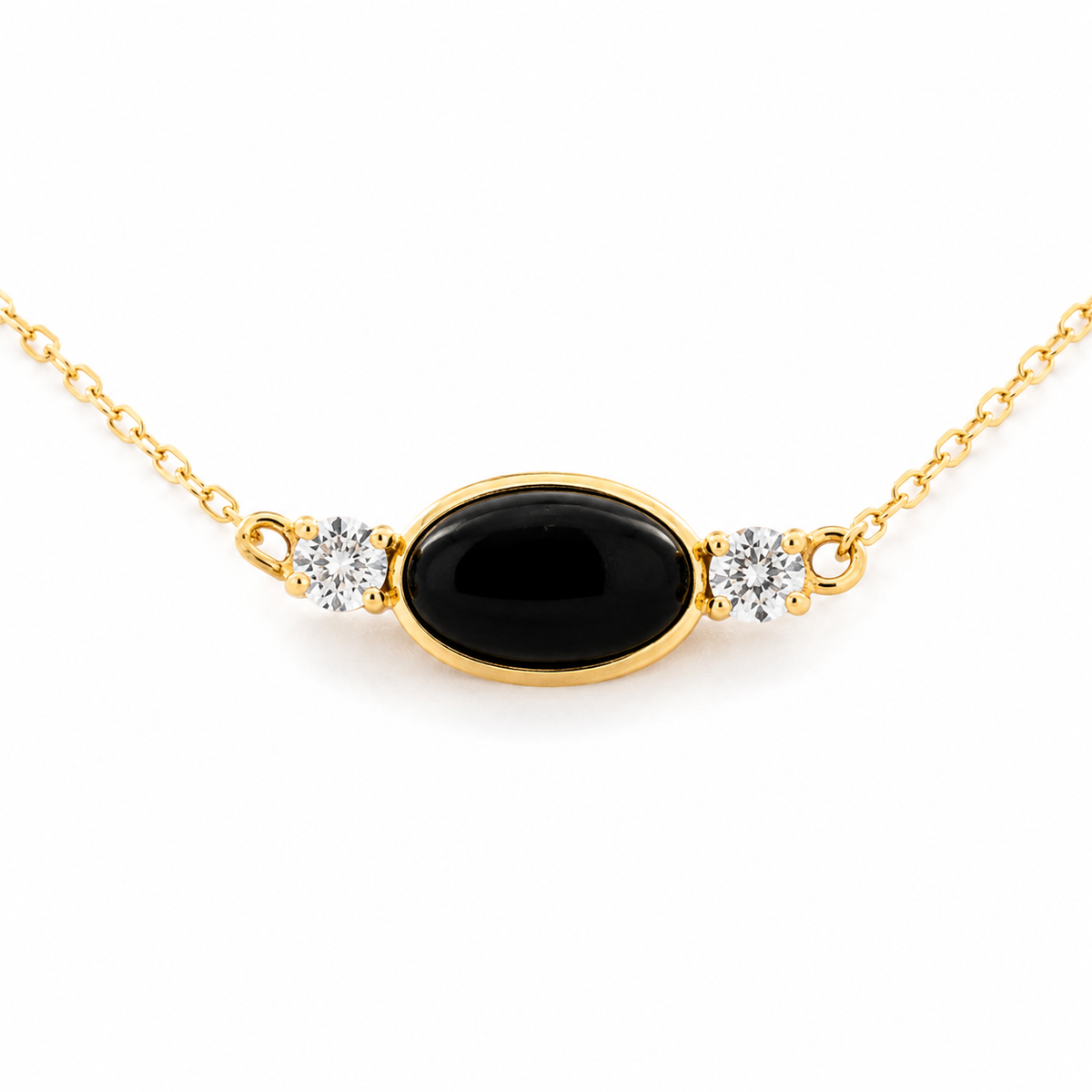 Collier Onyx Noir & Zircons Dorure Or 18k Argent 925