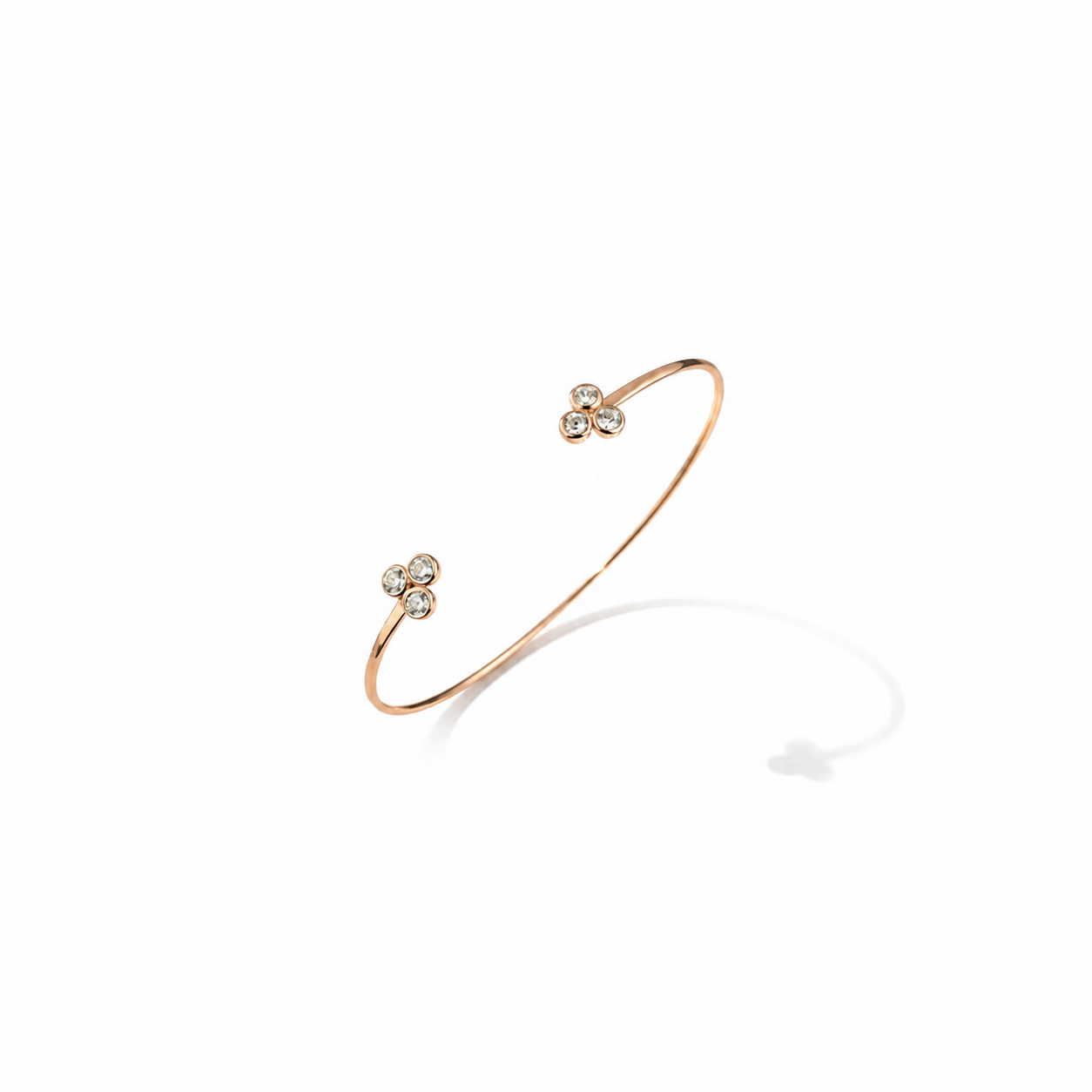 Bracelet Jonc Ouvert Trio Zircones Plaqué Or Rose 18K Argent 925