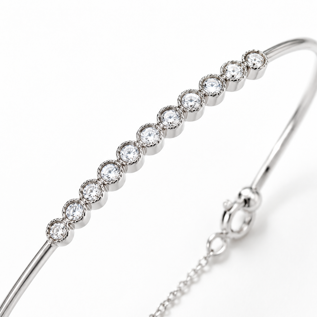 Bracelet Jonc Barre Zircones Argent 925