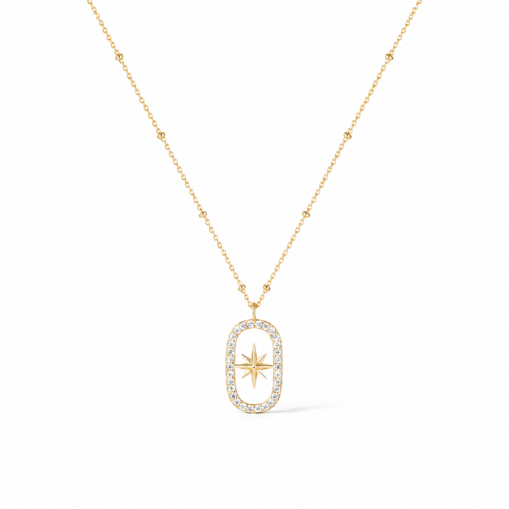 Collier Étoile Polaire Zirconias & Dorure Or 18k  Argent 925