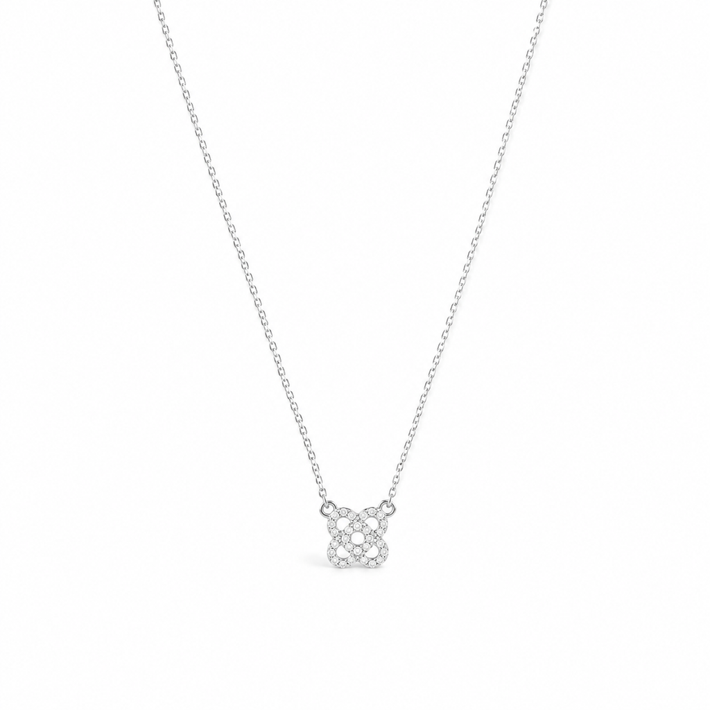 Collier Blossom Zircone Pavé Argent Rhodié 925