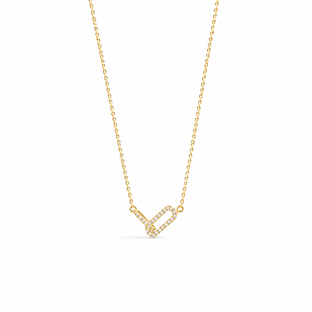 Collier Duo  Zircone Pavé  Plaqué Or 18K