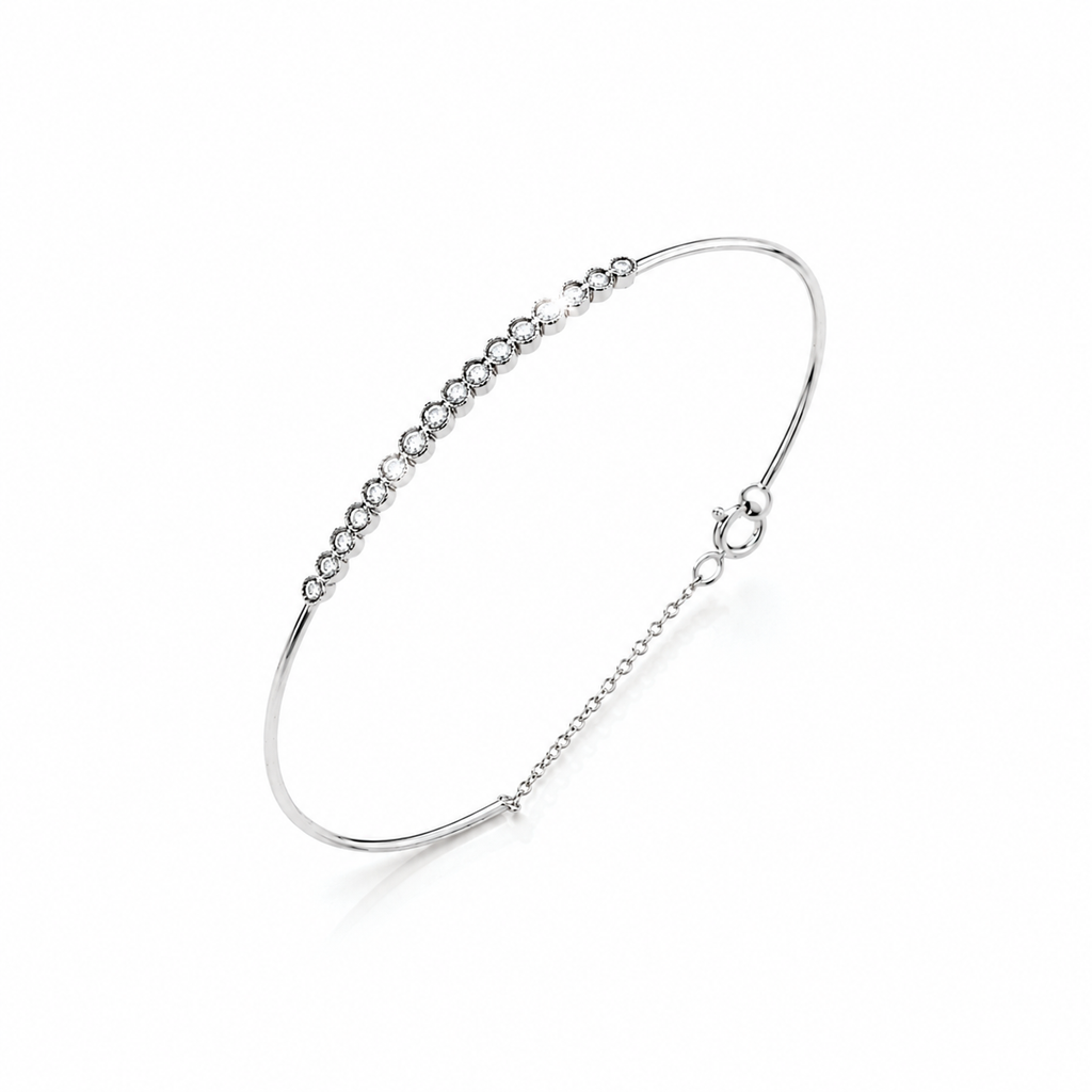 Bracelet Jonc Barre Zircones Argent 925