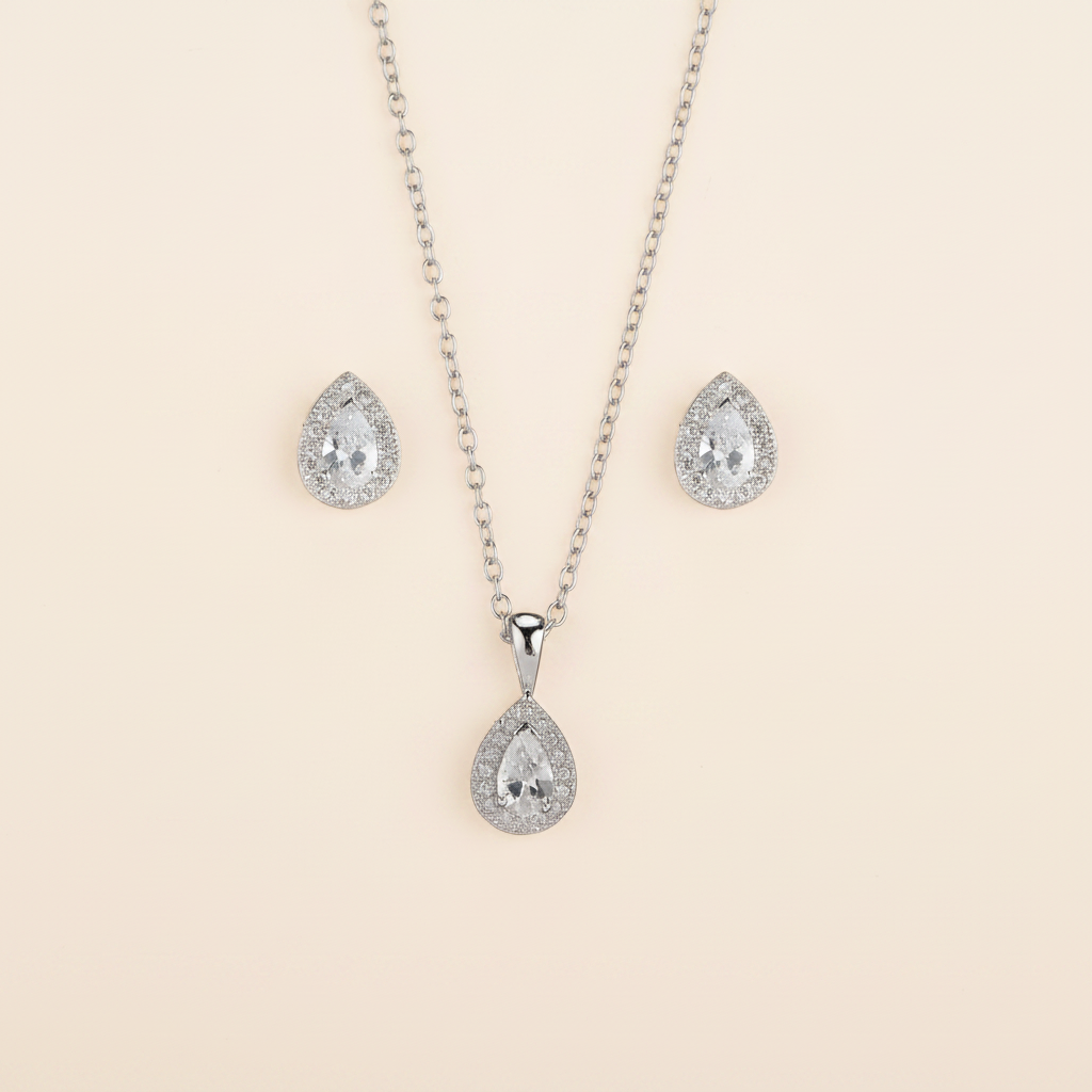 Ensemble Goutte Zircon & Pavé Argent Rhodié