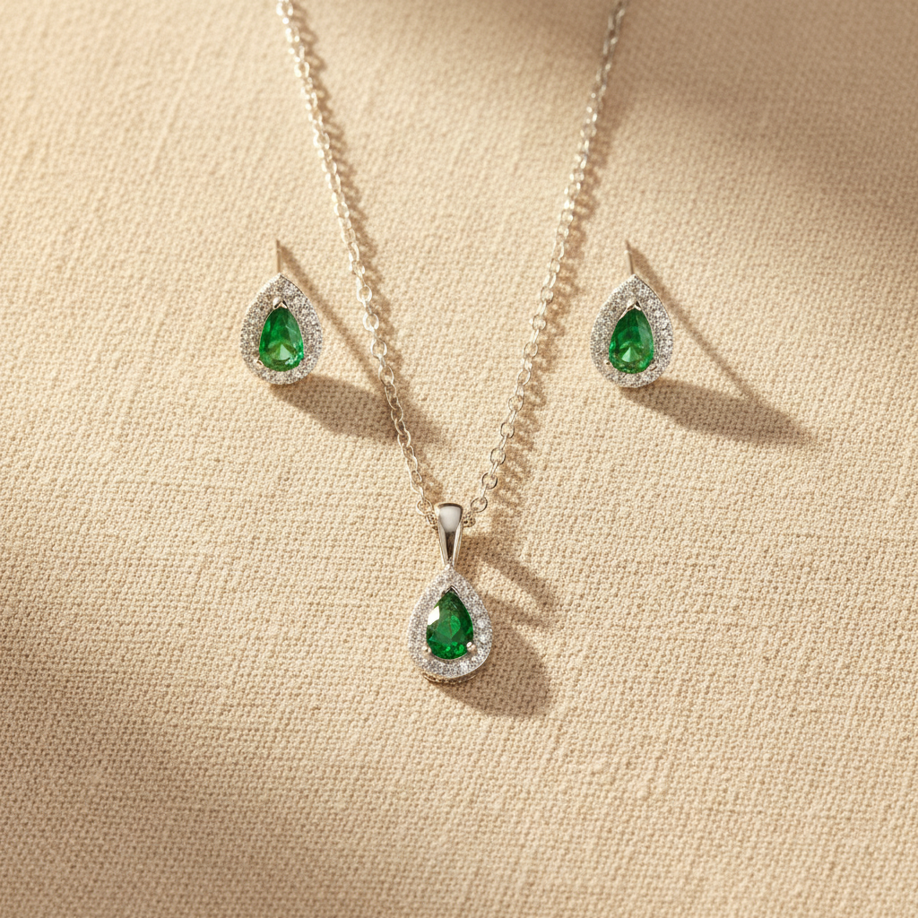 Ensemble Goutte Zircon & Pavé Argent Rhodié