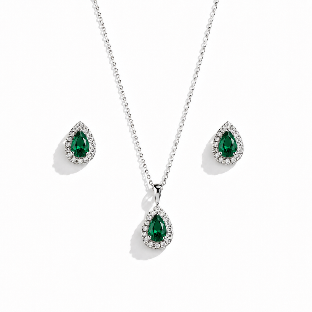 Ensemble Goutte Zircon & Pavé Argent Rhodié